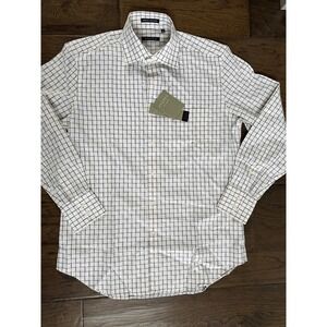 NWT Stanza Windowpane‎ Italian Cotton Dress Shirt 15/39